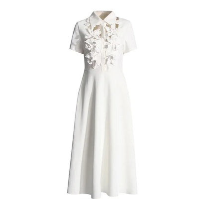 Hollow Flower Short Sleeves Maxi Dress