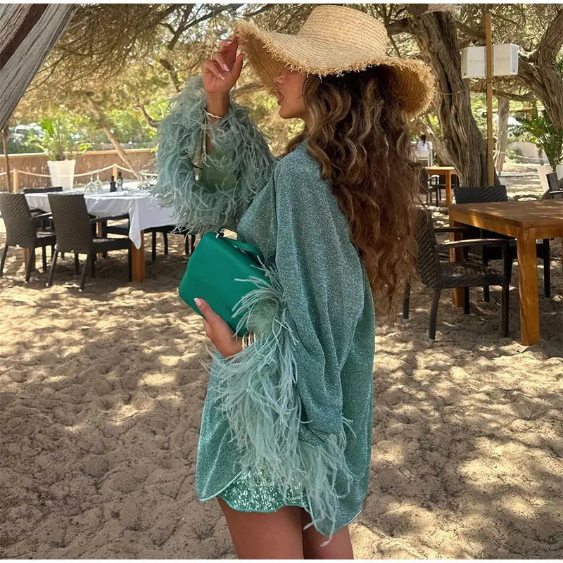 Nerea Feather Cuffs Coat