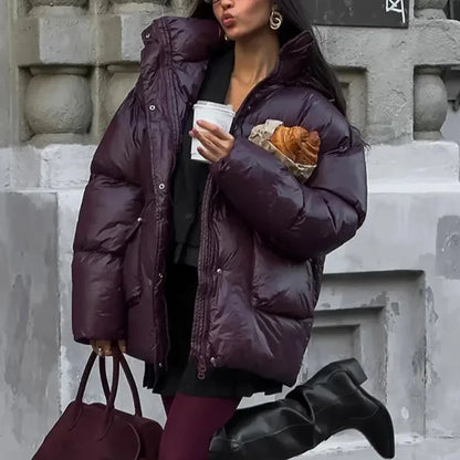 Casual Burgundy Lace Up Down Jacket
